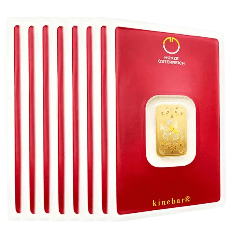 5 gram investment gold bar, Goldtresor physical gold product, 999.9 fine, Münze Österreich minted