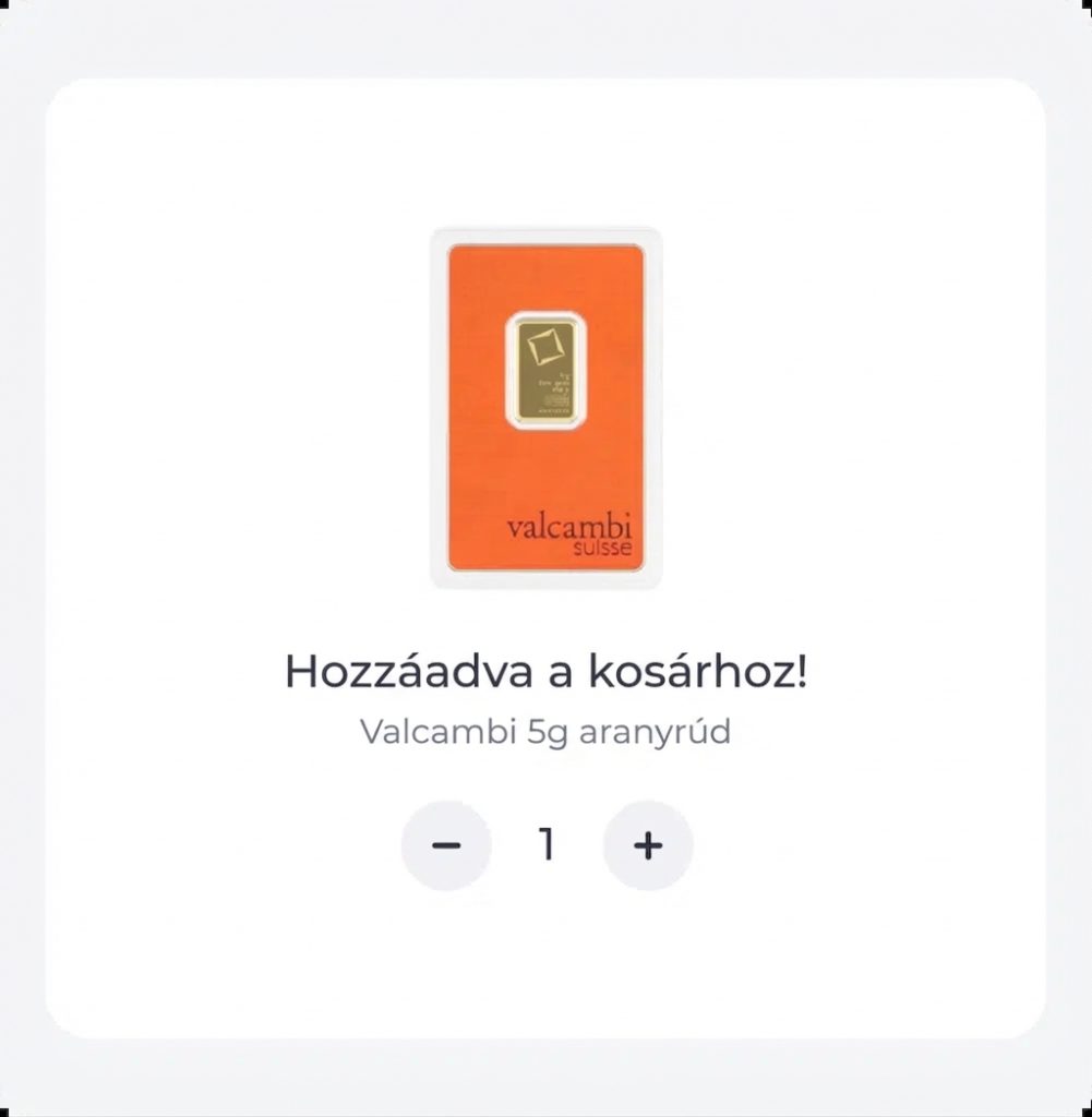 Nemesfém termék kosárhoz adása a Goldtresor nemesfém kereskedelmi platformon.