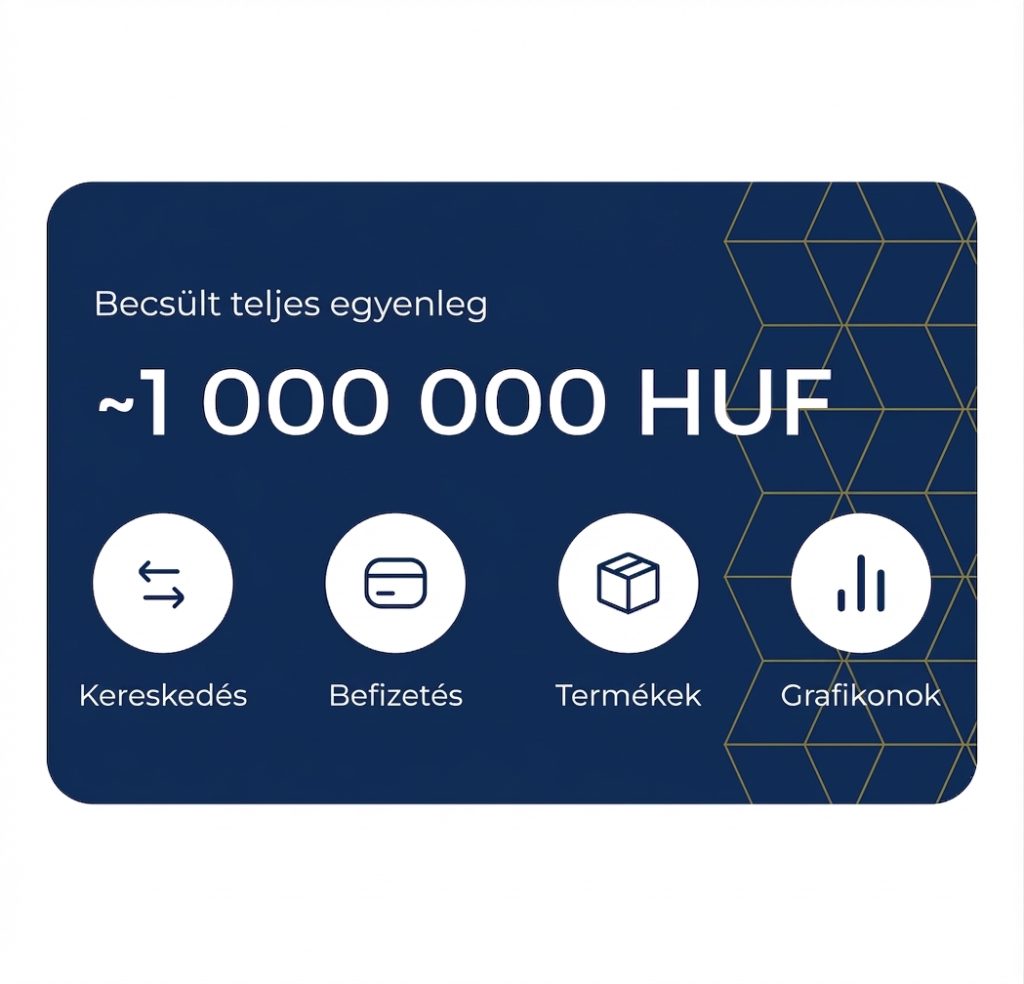 Becsült teljes egyenleg és menüpontok a Goldtresor nemesfém kereskedelmi online felületén.